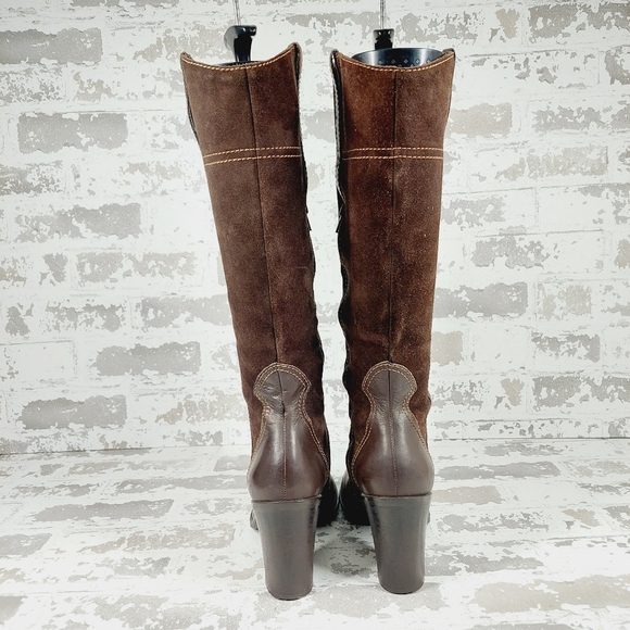 Franco Sarto Tall Brown Leather Suede Block Heel Rounded Toe Boots X230 - Picture 6 of 15